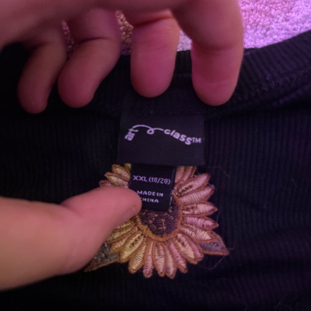 art class Black Tee with Sunflower Embroidery